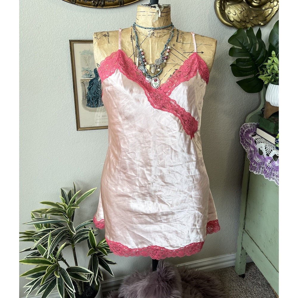 Secret Treasures Sleepwear NWT Pink Satin Lace Slip Dress Lingerie Nighty Sz L